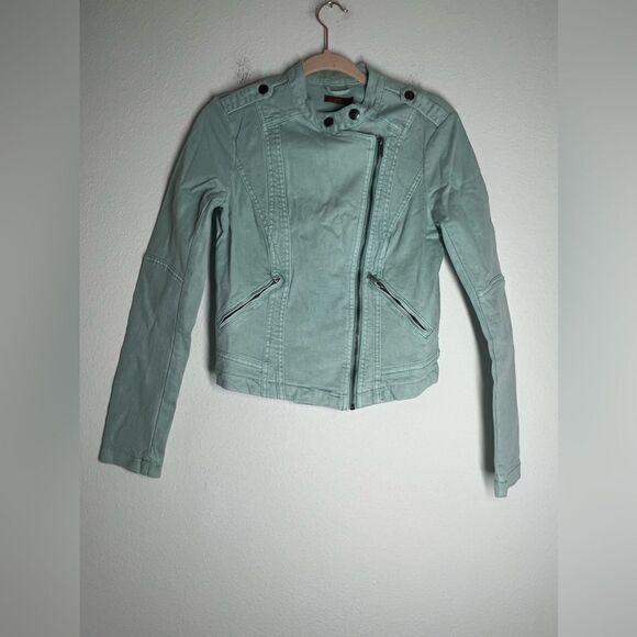 EDC Turquoise Blue Denim Moto Jacket Cotton Full Zipper EU S/ US S Y2K NWOT - Picture 3 of 14